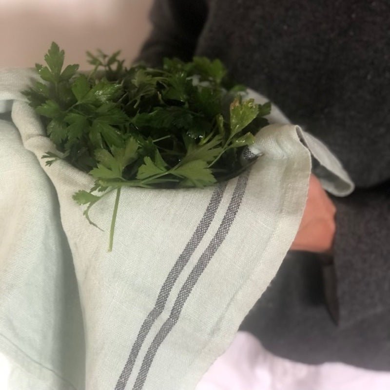 moutty Torchon le bocage - Aqua - Brodé « bisou »