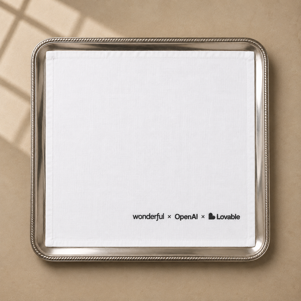 Custom Embroidered Linen Napkins – Wonderful × OpenAI × Lovable logo - Valerie Thornewell