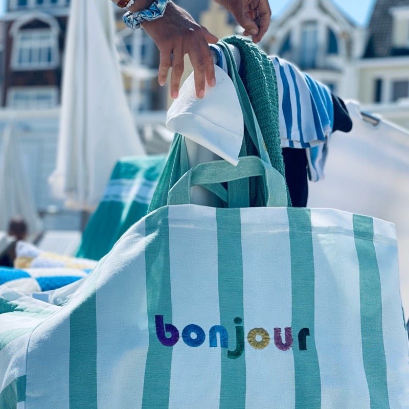moutty Sac LE MAXI CABAS À RAYURES CABINE - VERT - CAPSULE BONJOUR