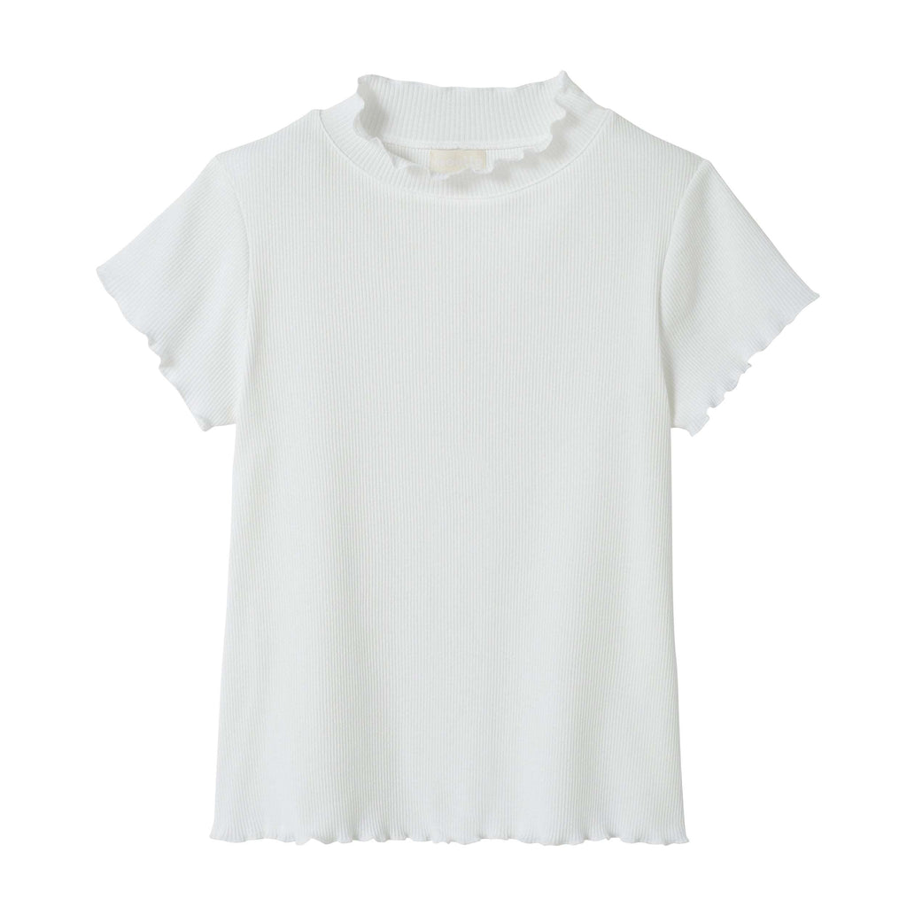 t-shirt blanc col volant froufrou cotelé