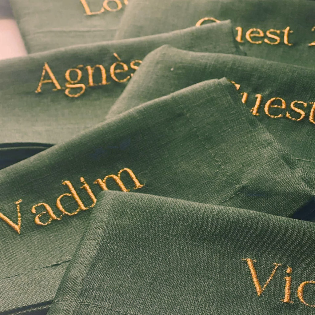 serviette de table personnalisable personnalisée noel noël vert prénom texte