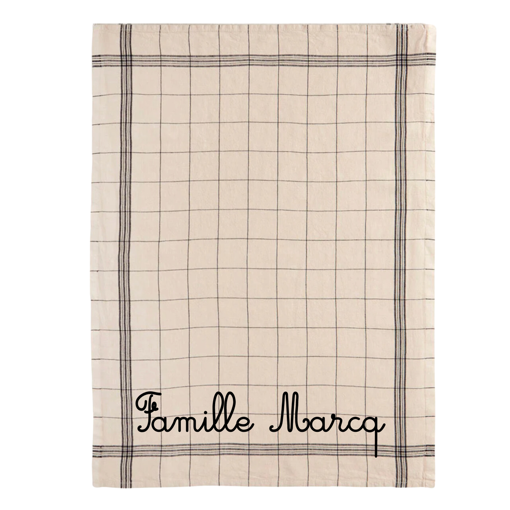 Torchon personnalisé en lin avec broderie prénom initiales
