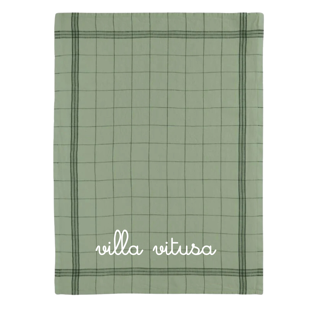 Torchon personnalisé en lin avec broderie prénom initiales
