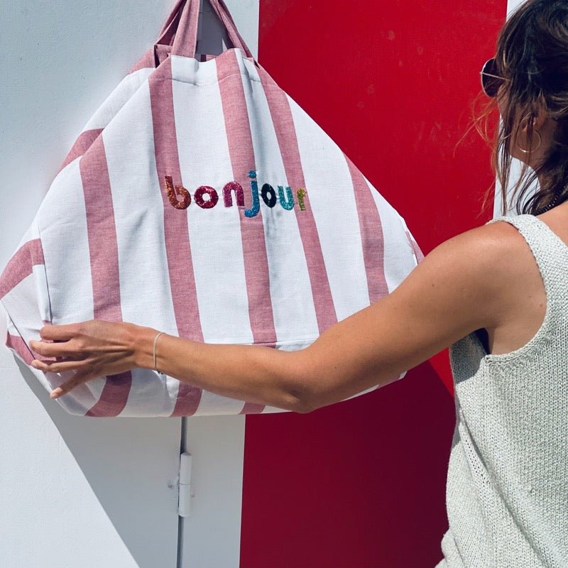 Le maxi cabas à rayures CABINE - Rouge - Capsule BONJOUR moutty