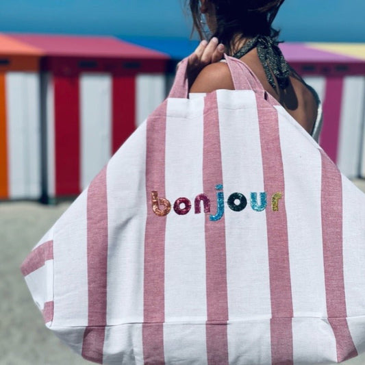 Le maxi cabas à rayures CABINE - Rouge - Capsule BONJOUR moutty